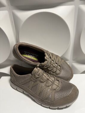 Skechers Women’s Taupe Memory Foam Slip-On Walking Shoes